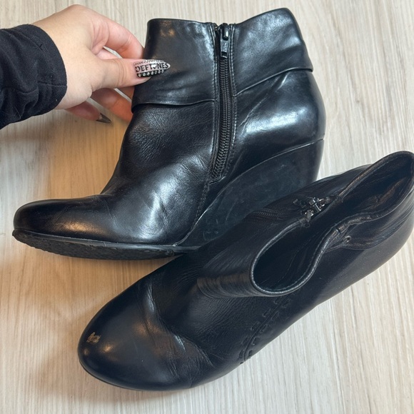 Black Leather Wedge Ankle Boots - Women's - Picture 2 of 4